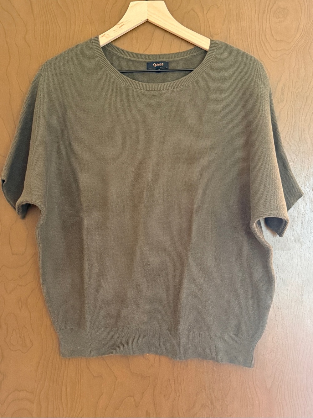 Quince Lightweight Cotton Cashmere Link-Stitch Dolman Sweater Size M Olive